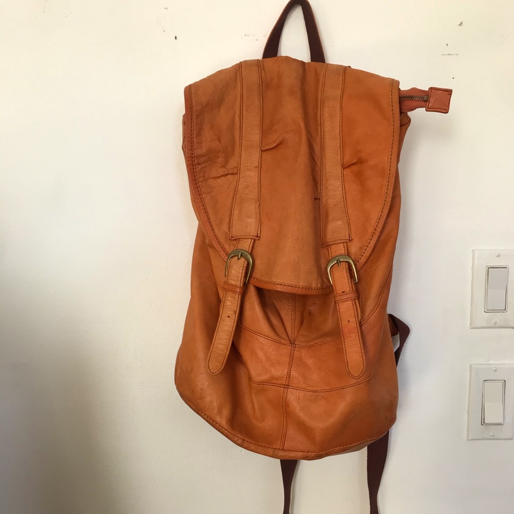 Orange Leather Backpack